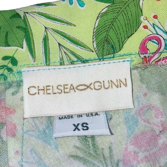 Chelsea Gunn Made in USA Size XS Green Cotton Tropical Flamingo Plant Shorts - Picture 4 of 4